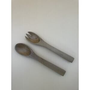 VTG MCM Salad Servers Wood Salad Serving Utensil Set Acacia Salad Spoon Fork 11”